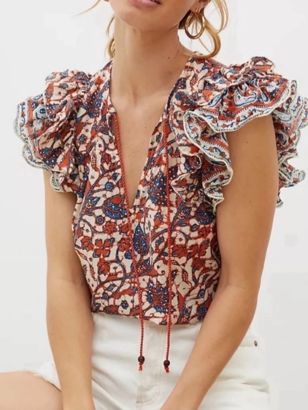 Love the Label Anthropologie Mabel Vineyard Ruffle Blouse Size M